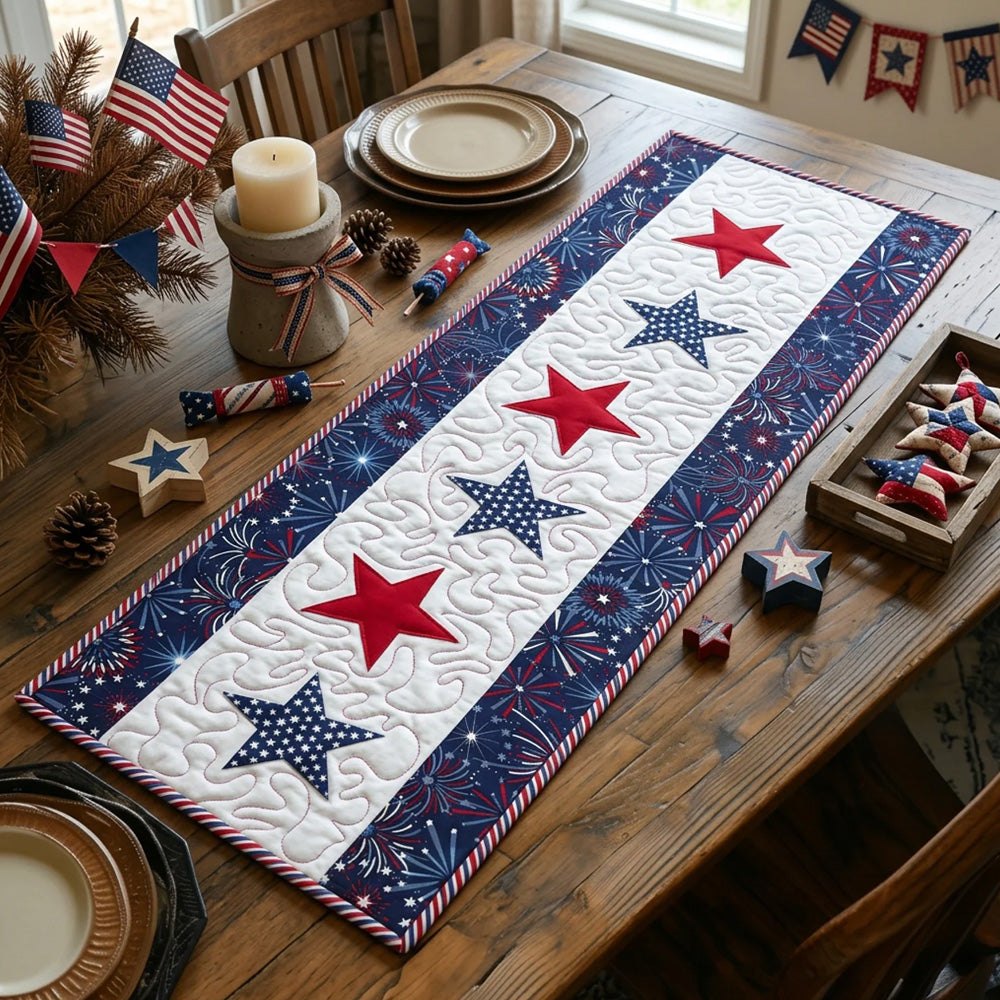 Stars on Red White and Blue Stripes Table Runner