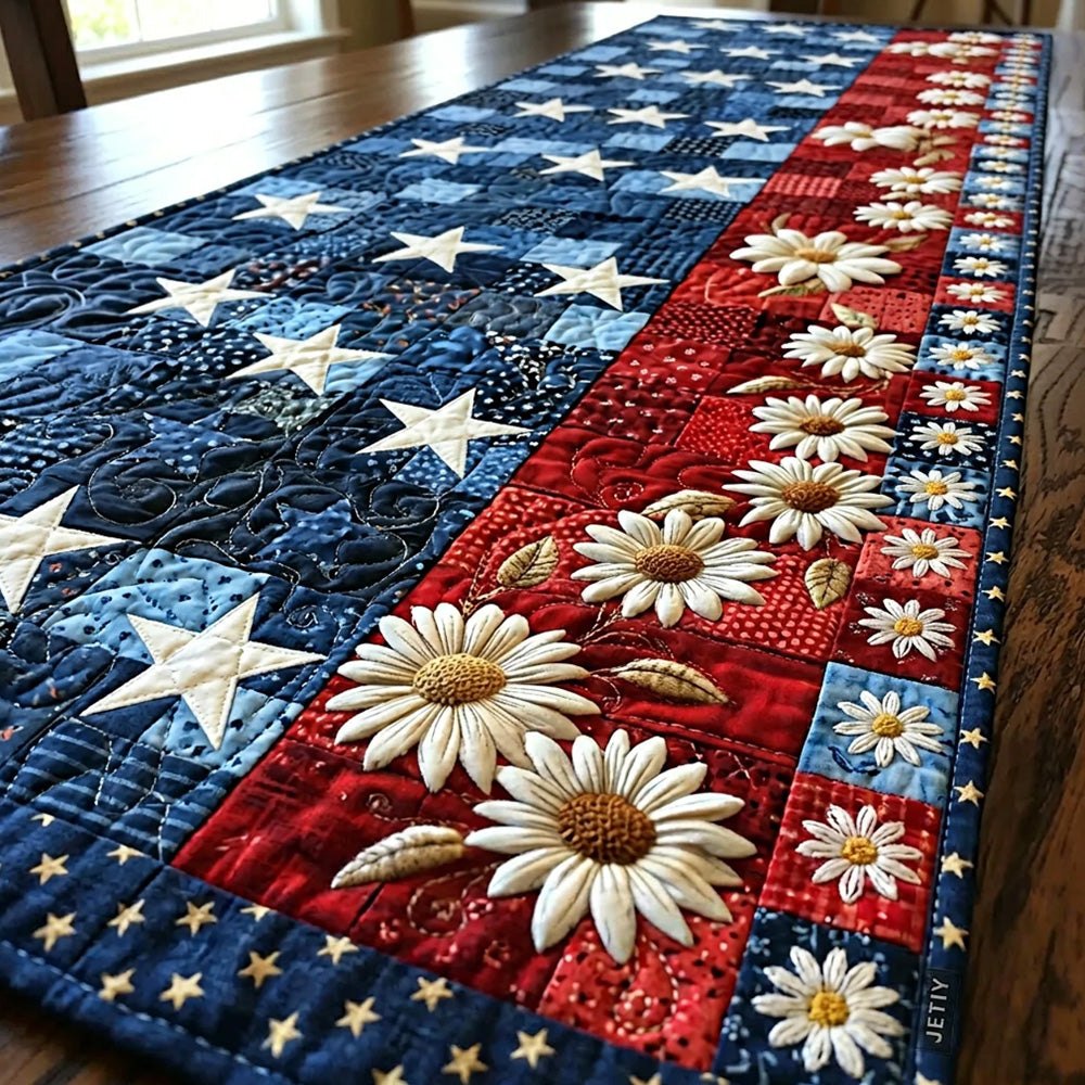 Daisies on Star Spangled Patchwork Table Runner