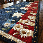 White Daisies on Flag Quilt Blocks Table Runner