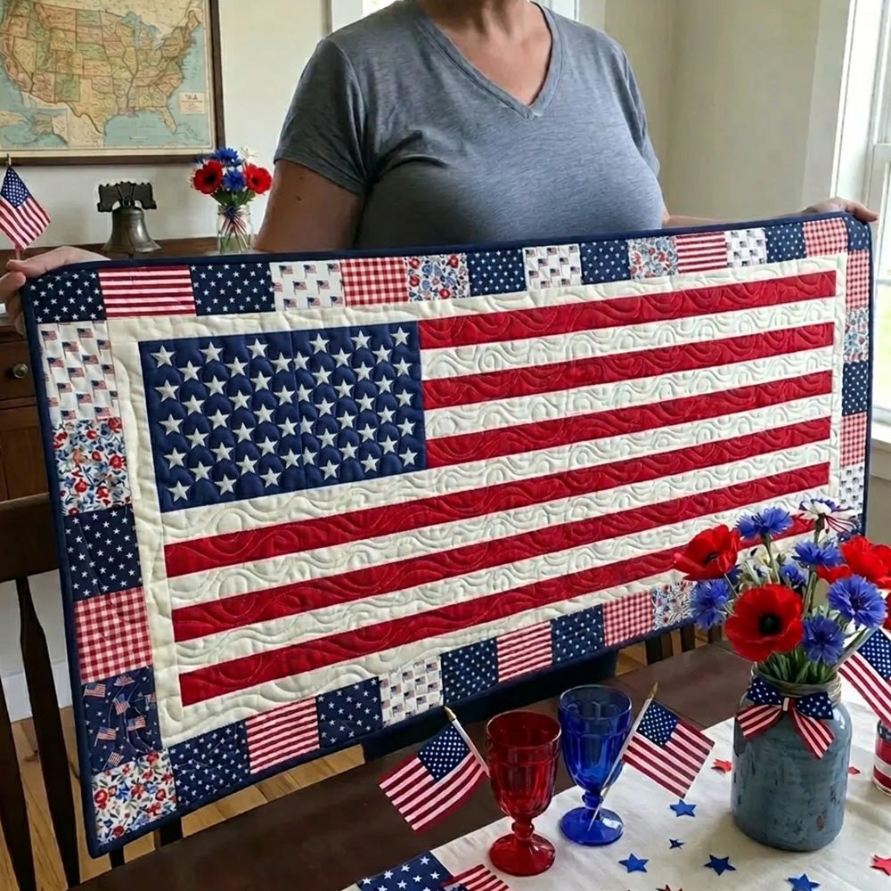 American Flag with Mini Flags Table Runner