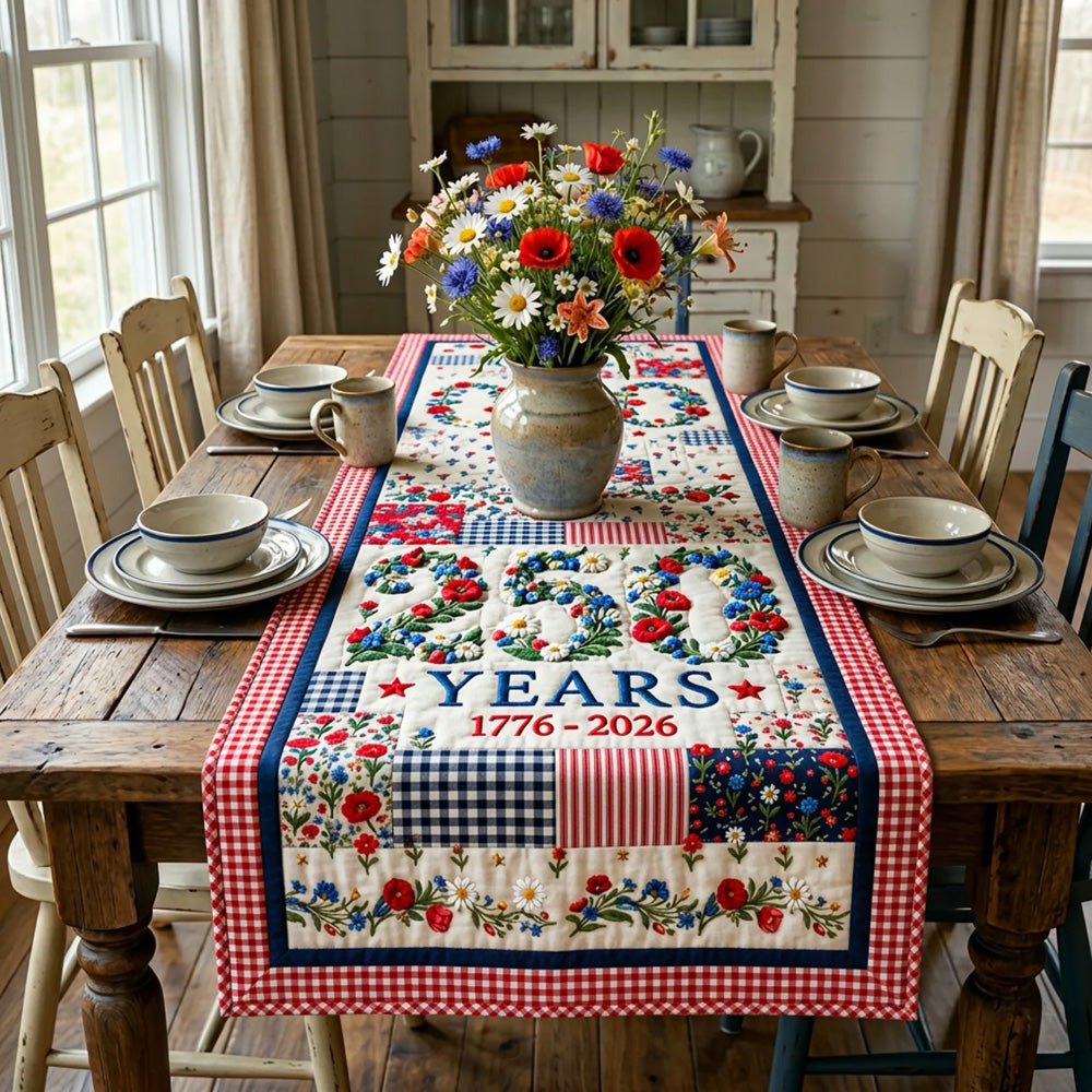 Years 1776 to 2026 with Wildflowers Table Runner