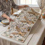 Cream Bunnies on Quilted Linen Table Runner