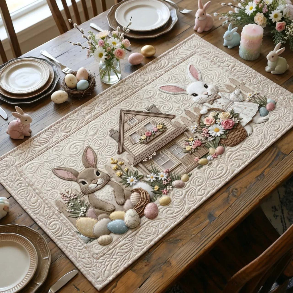 Cream Bunny with Eggs and Blossoms Table Runner