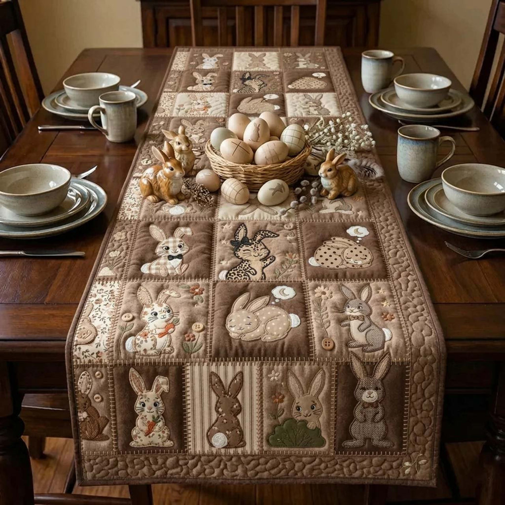 Beige Bunny Quilt Blocks Table Runner