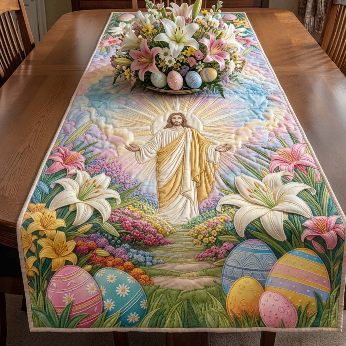 Risen Christ Among Lilies and Eggs Table Runner