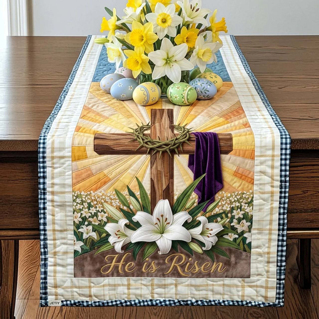 He Is Risen Cross with Purple Drape Table Runner