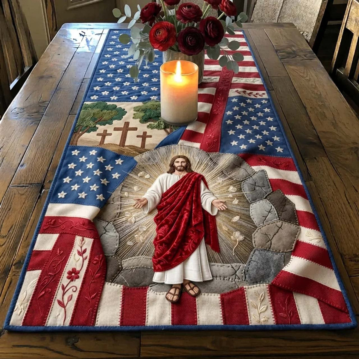 Christ Before the Flag and Crosses Table Runner