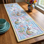 Bunnies and Eggs on Pale Blue Table Runner