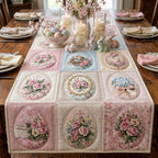 Pink Oval Floral Medallions Table Runner
