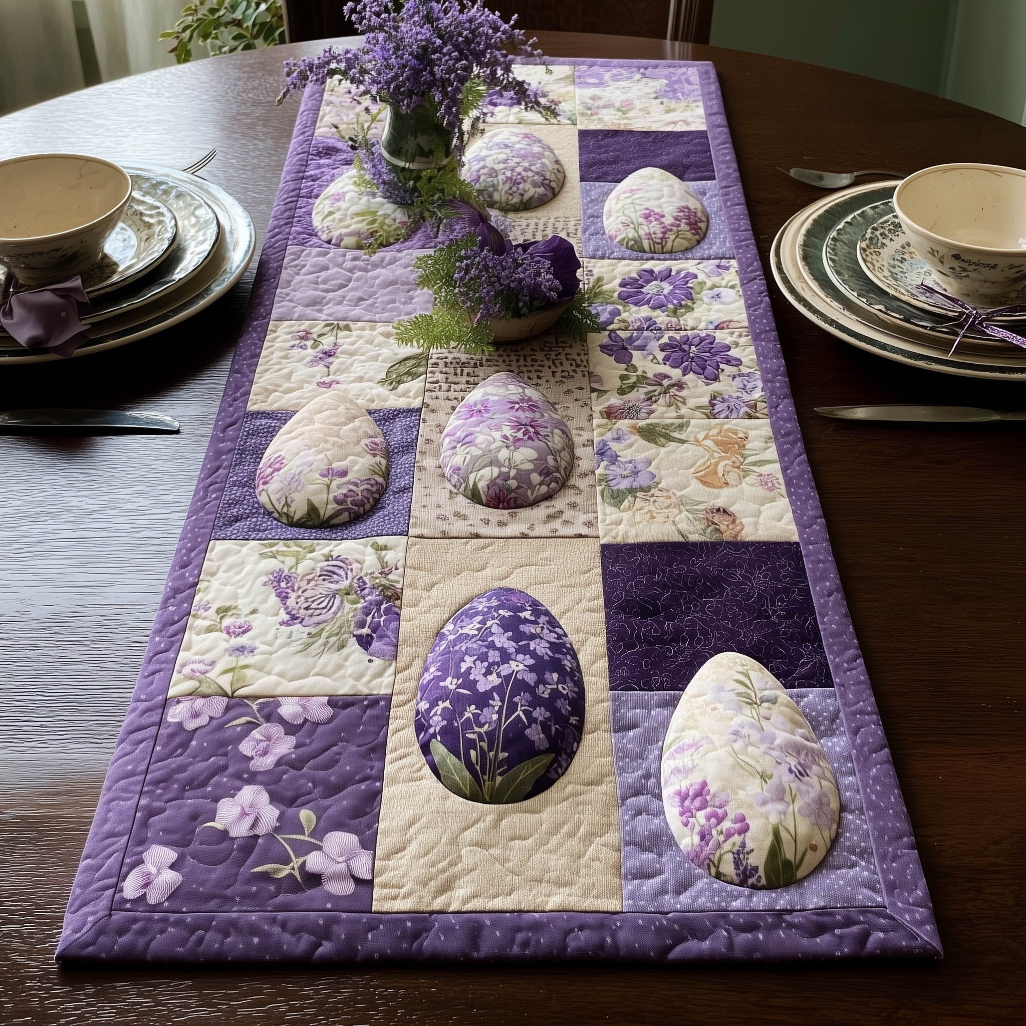 Purple Easter Eggs in Blocks Table Runner
