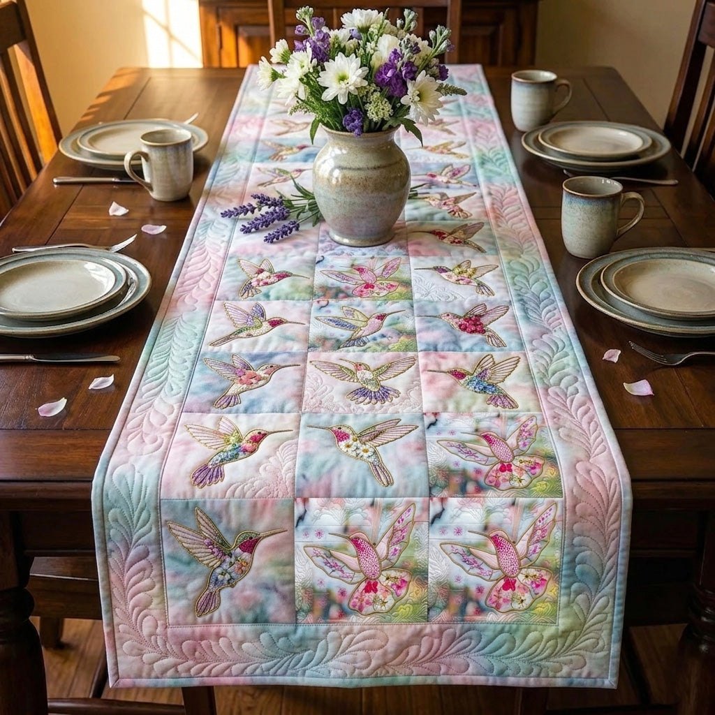 Pastel Butterflies on Patchwork Squares Table Runner