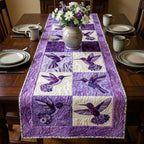 Hummingbirds on Purple Checkerboard Table Runner