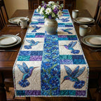 Blue Hummingbirds on Blue Blocks Table Runner