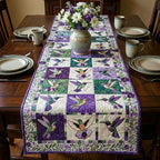 Hummingbirds in Purple and Green Blocks Table Runner