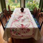 Pink Blossoms with Butterfly on Cream Table Runner