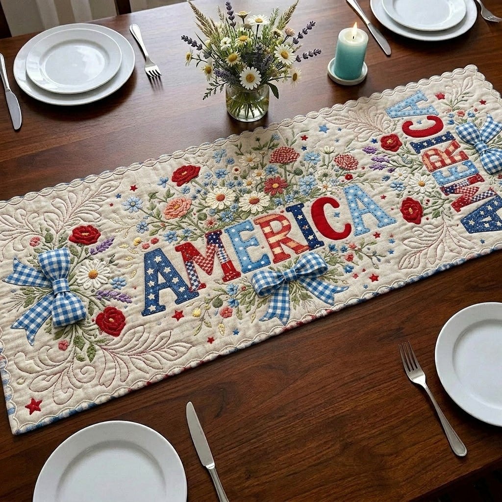 Stars Stripes and 250 Years Table Runner