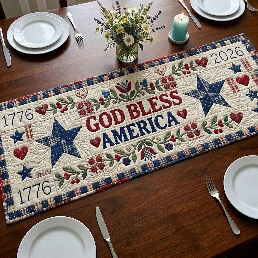 God Bless America with Blue Stars Table Runner