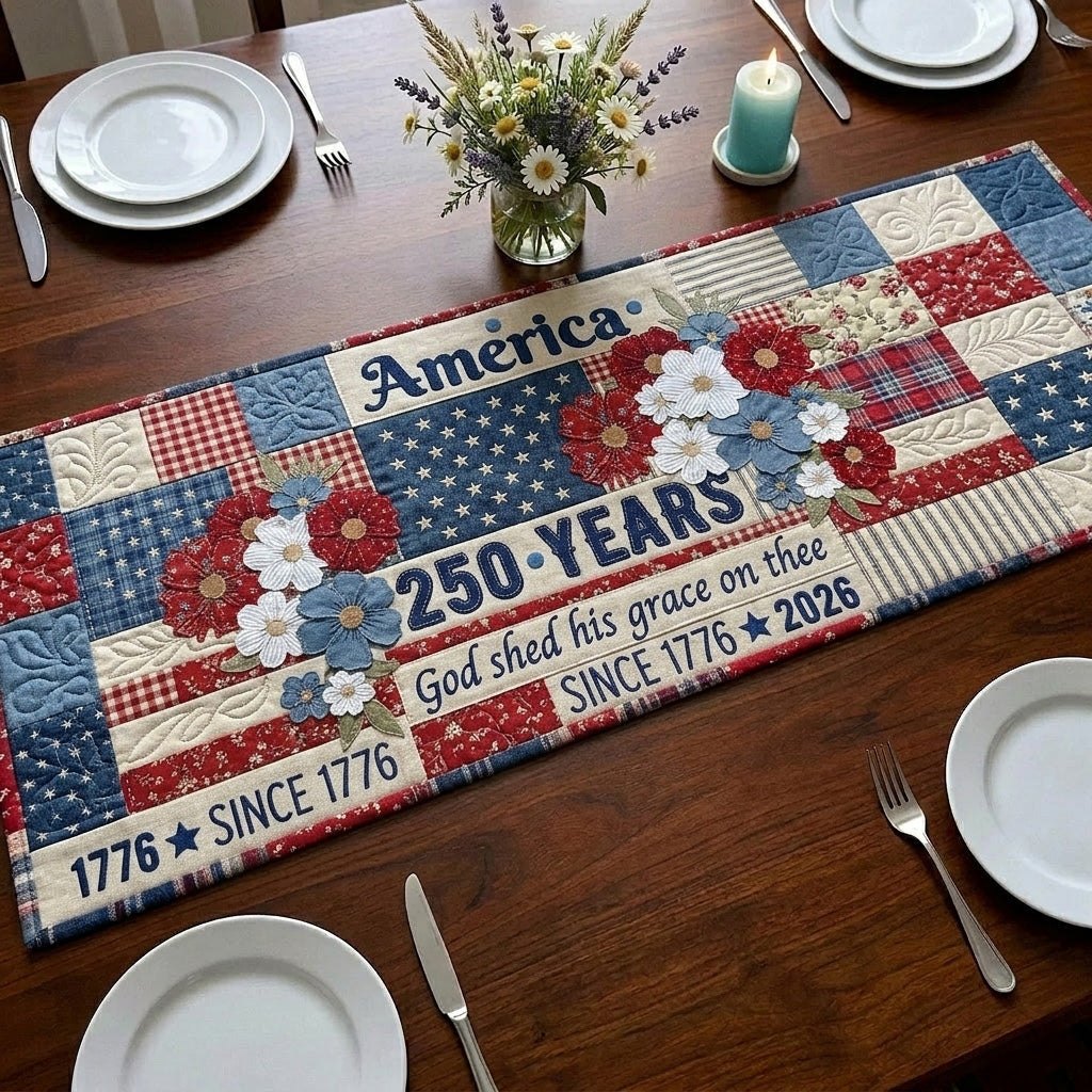 America 250 Years with Flowers Table Runner