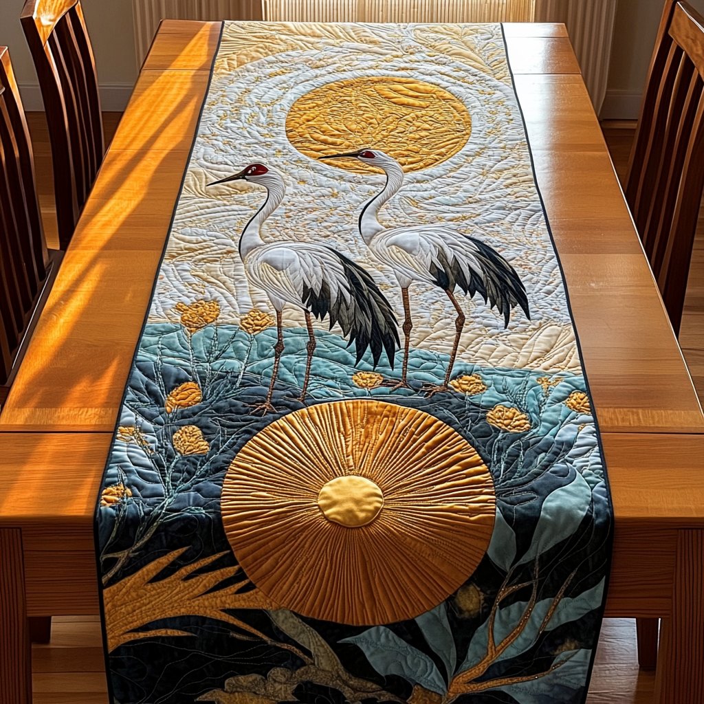 Cranes Beside the Amber Sun Table Runner