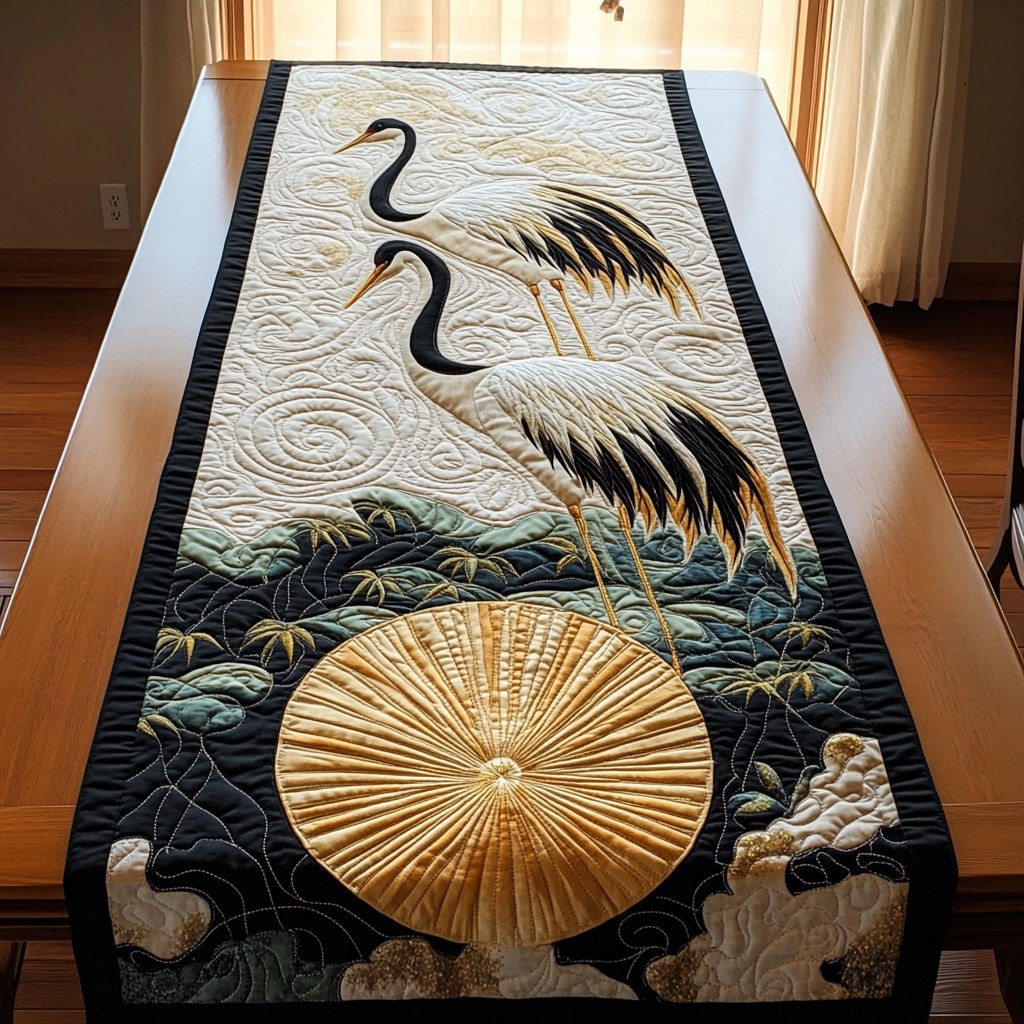 Crane Beside a Pale Sun Table Runner