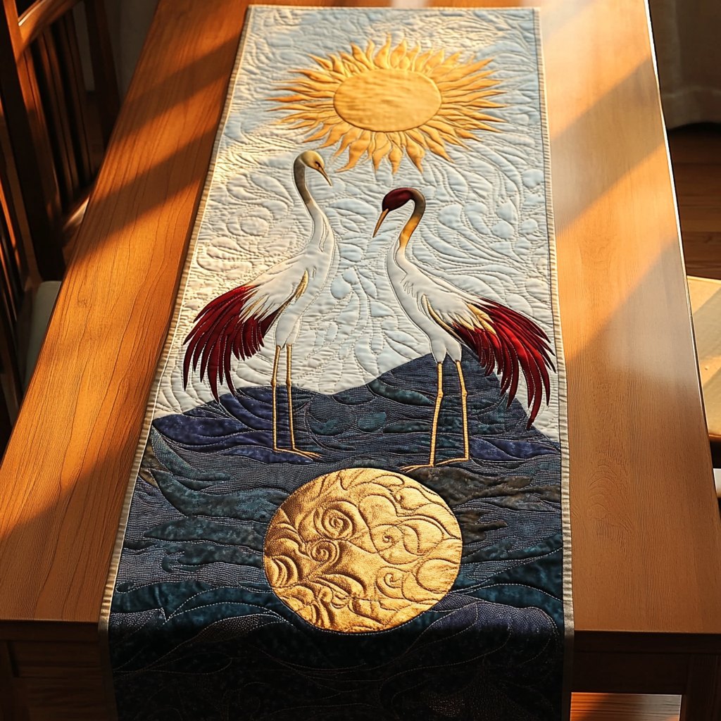 Cranes Before Blue Mountains Table Runner