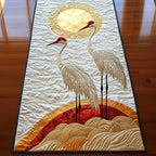 Cranes Above Red Sun and Waves Table Runner