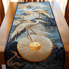 Crane Over Golden Disc and Waves Table Runner