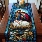 Stained Glass Nativity with Baby Table Runner