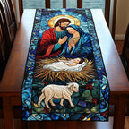 The Season the Reason Stained Glass Nativity with Lamb Table Runner