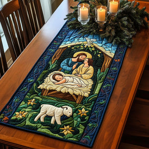 Baby in Manger with White Lamb Table Runner - Made to Order