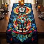 Stained Glass Cat on Navy Table Runner