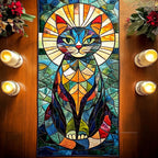Golden Stained Glass Cat Table Runner