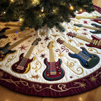 Guitars with the Burgundy Border Christmas Tree Skirt