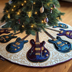 Blue Guitars on Cream Swirls Christmas Tree Skirt