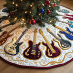 Golden Necked Guitars on Cream Christmas Tree Skirt