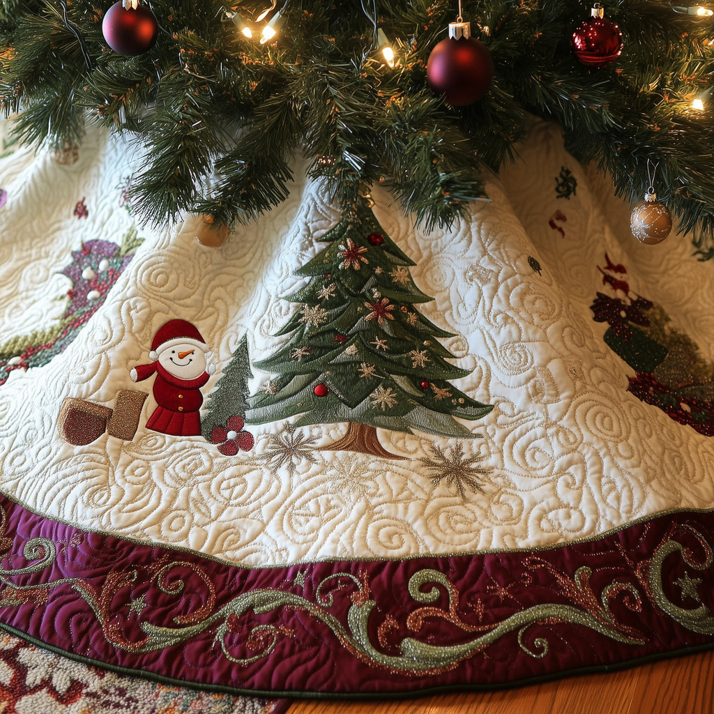 Santa Beside a Green Pine Tree Christmas Tree Skirt