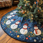 Snowmen on the Blue Swirl Ground Christmas Tree Skirt