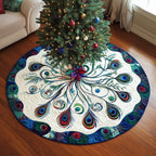 Peacock Feather Fan with Blue Rim Christmas Tree Skirt