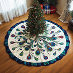 Green Peacock Feathers with Teal Rim Christmas Tree Skirt
