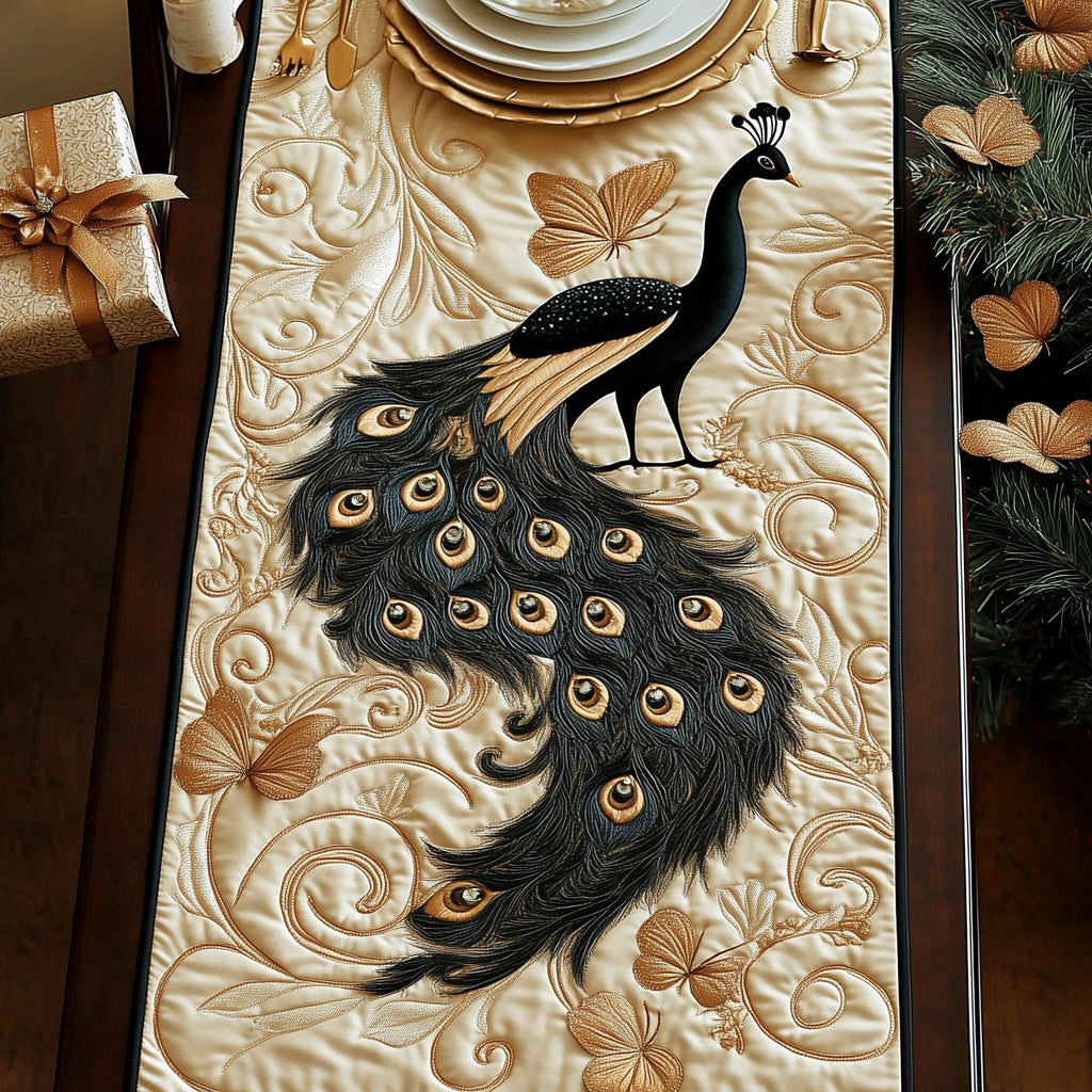 Dark Peacock with Feather Fan Table Runner