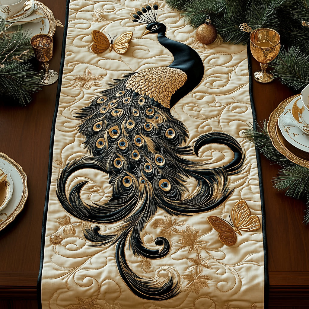 Peacock with Swirling Feather Tail Table Runner