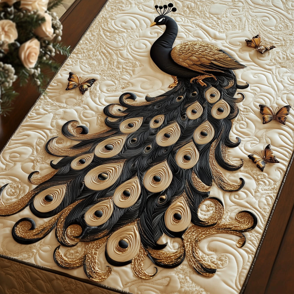 Dark Peacock Feathers Close Up Table Runner