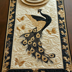 Peacock with Butterflies on Cream Table Runner
