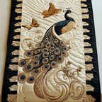 Peacock with Striped Black Border Table Runner