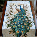 Teal Peacock with White Blossoms Table Runner