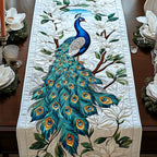 Teal Peacock Among Magnolias Table Runner