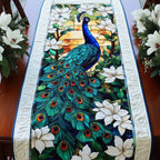 Blue Peacock with White Magnolias Table Runner