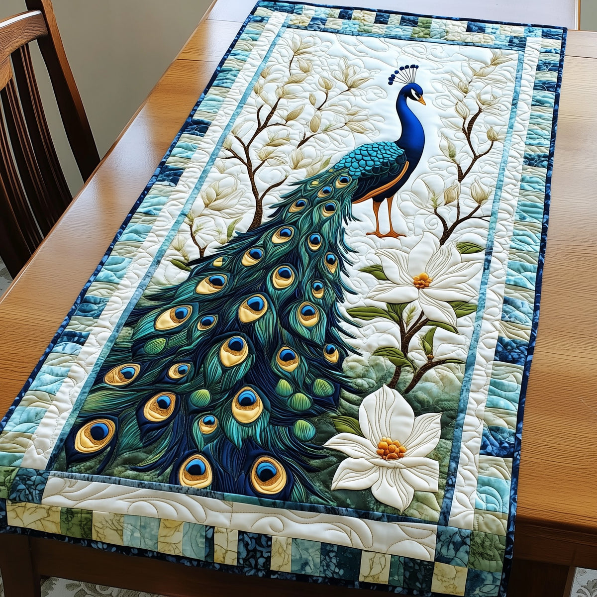 Peacock on a Blossoming Branch Table Runner