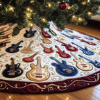 Guitars on Cream with Navy Edge Christmas Tree Skirt