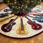 Gold and Red Guitars on Cream Christmas Tree Skirt